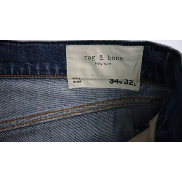 Rag & Bone Men's Sz 34x32 Blue Slim-Fit 2 Authentic Stretch Jeans $255 - Picture 6 of 11